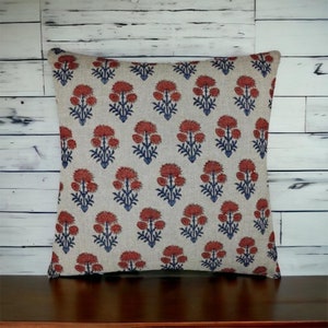 Sunny Flower || Hand Block Printed Pillow Cover | linen block print pillow cover | Designer | High End | Farmhouse | Decorative pillows
