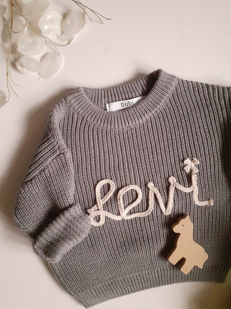 Grobstrick Pullover mit Personalisierung chunky knit sweater personalized personalisierte pullover namenspullover Name sweater Bild 9