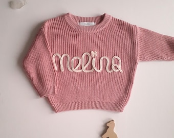 Chunky knit sweater with personalization, personalized name sweater