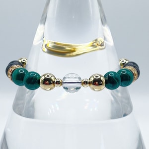 Malachite, Crystal Quartz, Shungite, 14K Gold Filled Tibetan OM Bracelet