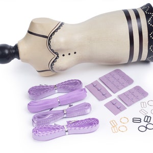 Lavender Bra Making Kit - Findings and Elastics (Light Purple)
