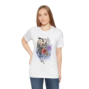 Colorful Owl Blossoms Unisex Tee, Floral Animal T-Shirt, Nature Lover Gift, Bright Bird Shirt, Short Sleeve Top