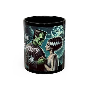 Mug, Halloween Frankenstein and Bride Coffee Cup, Halloween Home Decor, Spooky Kitchen Accessories, Horror Movie Fan Gift, Gothic Drinkware