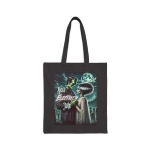 Frankenstein Canvas Tote Bag, Halloween Monster Shopping Bag, Gothic Reusable Eco-Friendly Purse, Horror Movie Book Bag, Spooky Fictional