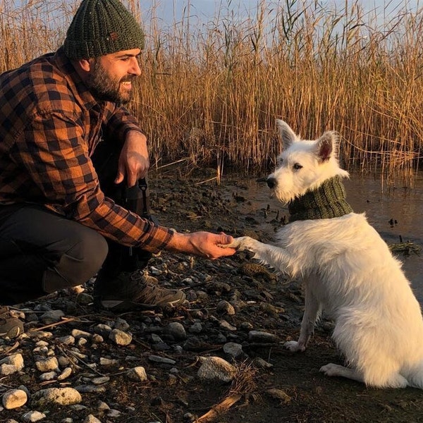 Matching  Beanie and  Dog Snood, Hand made Woolen Dog Snood ,  Beanie, Dog Knitwear, Dog Accessories, dog and Mum Gift, Dog and Dad Gift