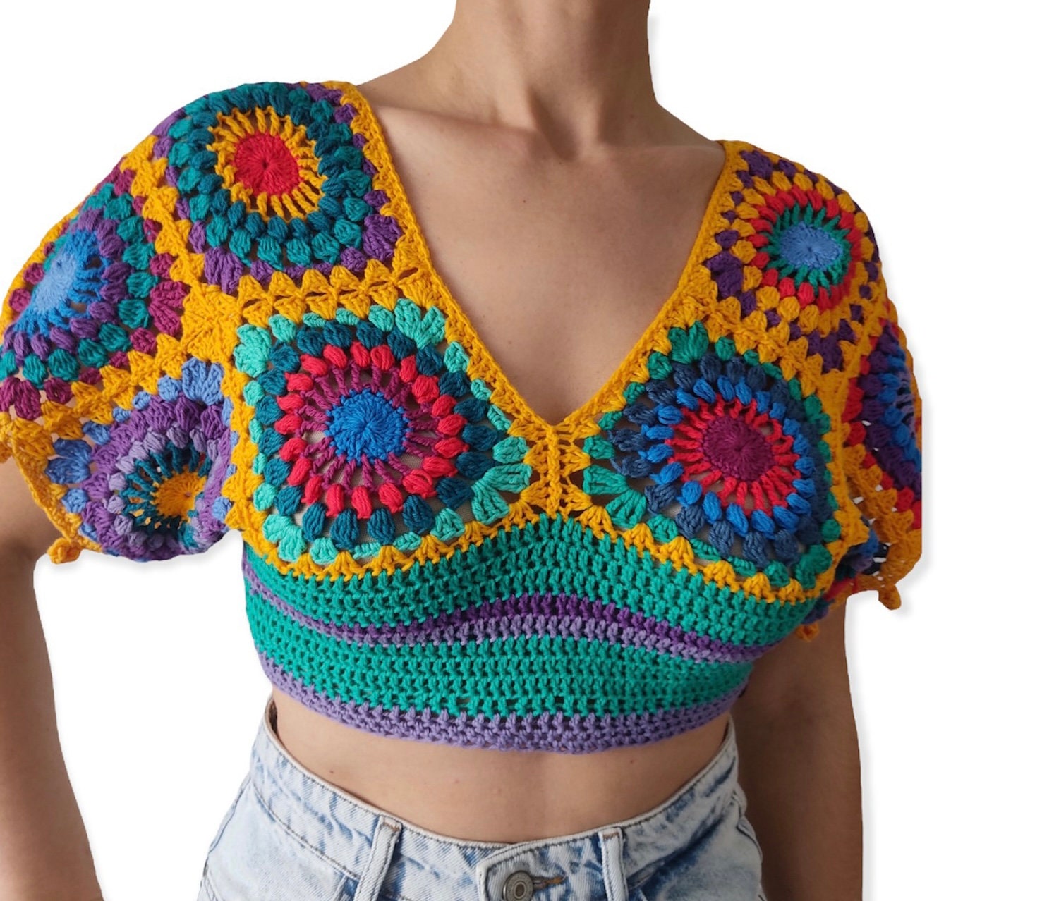 Handmade Crochet Top, Summer Crop Top, Granny Square Crop Top, Festival Top,  Boho Style, Vintage Style, Crochet Bralette, Beach Top 