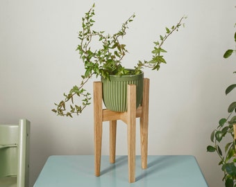 Support pour plantes en chêne | Jardinière scandinave | Porte-pot de plantes du milieu du siècle | Rehausseur de plantes minimaliste | Étagère en bois pour plantes | Support de pot de fleurs rétro