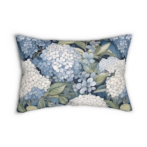 Lumbar Pillow William Morris Inspired Nostalgia in Hydrangea Blue Art Nouveau Craftsmen Farmhouse Vintage Style Lumbar Pillow