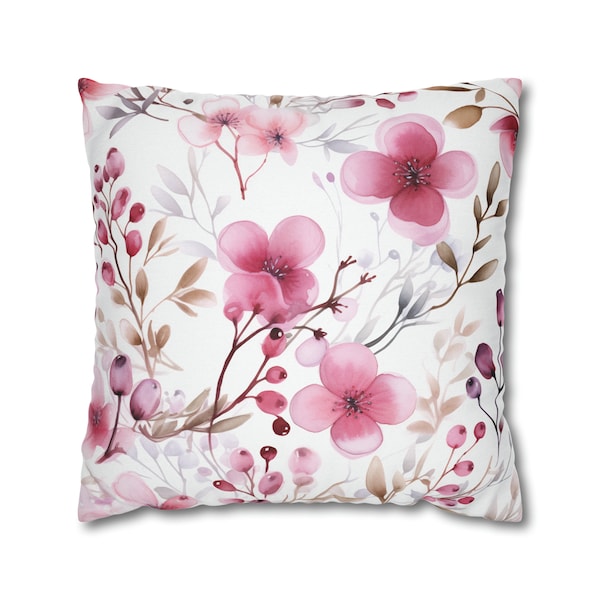 PILLOW CASE Delicate Berry Watercolor Blossom Flowers Square Pillow Case