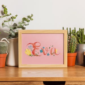 Nombre personalizado ilustrado “Eva” - Letra floral artística | Archivos digitales para imprimir, fondo, tatuaje, regalo de bautizo o nacimiento.