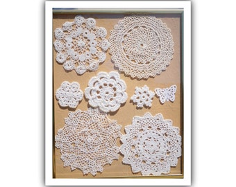 Vintage Crochet Doilies Wall Art in Gold Frame - Handcrafted Home Decor Accent for Wall Hanging Decor