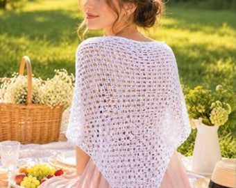 Romantic Boho Crochet Cover Up Shawl, Handmade Lightweight Wrap, Elegant Beach and Summer Fashion