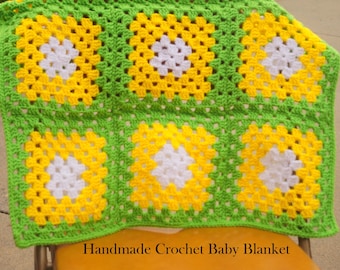 Handmade Crochet Granny Square Baby Blanket: Soft Newborn Gift