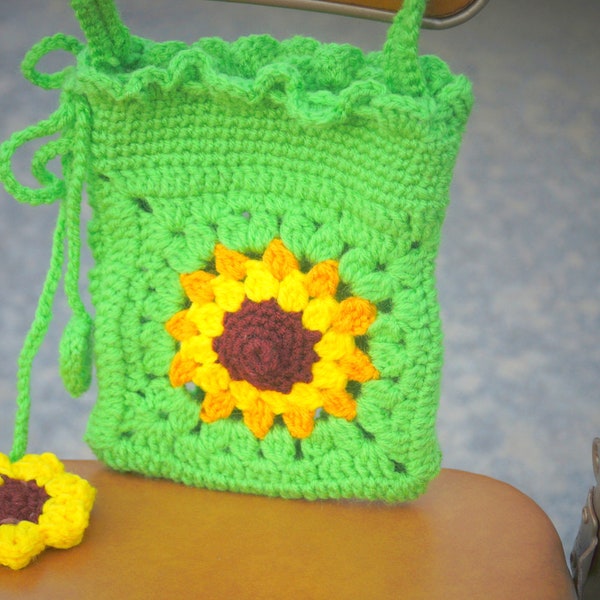 Small Sunflower Designer Bag - Handmade Crochet Cell Phone Purse - Best Friend Gift Idea