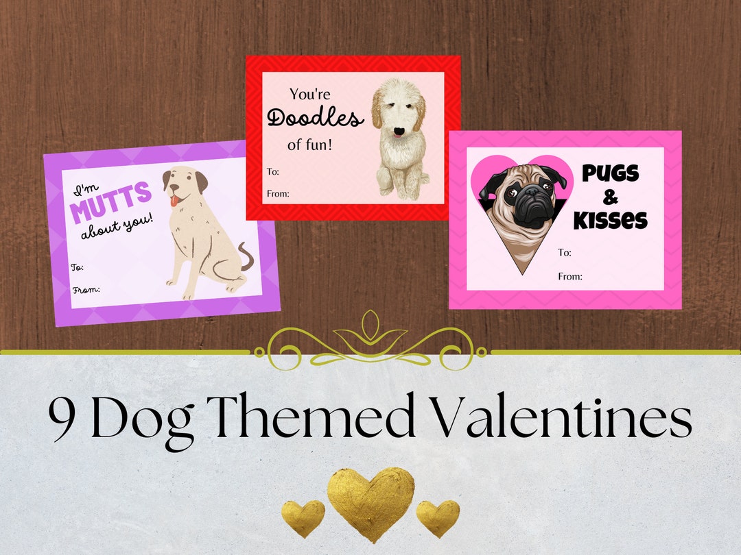 Nine Printable Cute Dog Themed Valentine Cards Pink Purple and Red Etsy