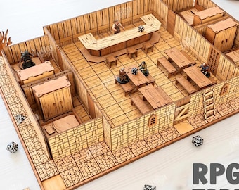 RPG Tavern Terrain SVG Laser Cut - Tabletop Miniature Building - Wooden Game Terrain - Dungeon Master Scenery - Fantasy Terrain svg