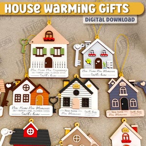 Einweihungsgeschenke Laser Cut Bundle, unser erstes Haus Laserschnitt, personalisierte neue Haus Ornamente, neue Haus Schlüsselanhänger, Umzugsgeschenk aus Holz