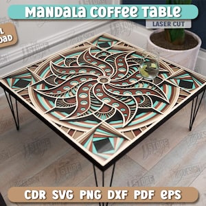3d mandala coffee table lasercut, wooden mandala coffee table base, layered mandala table, boho coffee table, wooden furniture, wooden table