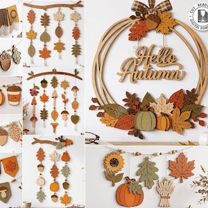 Fall Garland SVG - Autumn Garland Bundle - Laser Cut Hanging Leaves Banner - Thanksgiving Decor svg