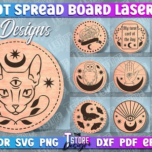 Tarot Spread Board SVG Bundle | Conception laser d&#39;Halloween | Planches découpées au laser Tarot SVG | Tapis de cartes de tarot | Conception laser de tarot