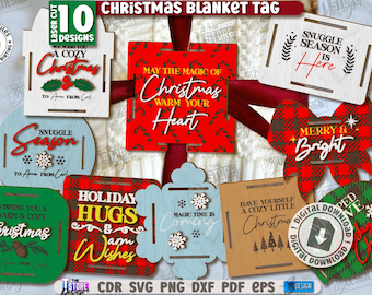 3d Christmas blanket tags laser cut bundle, Christmas tags laser cut, gift ribbon tags svg, present tag, gift label svg, Xmas quotes svg