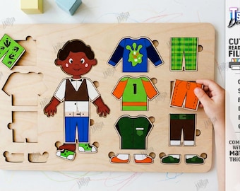 3d dress up doll puzzle laser cut files, Montessori toy, human body puzzle, kids puzzle, educational toy, dress up game laser cut