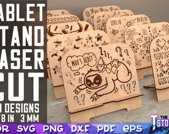 Suporte para tablet cortado a laser em SVG | Pacote de arquivos SVG para suporte de tablet | Arquivos CNC