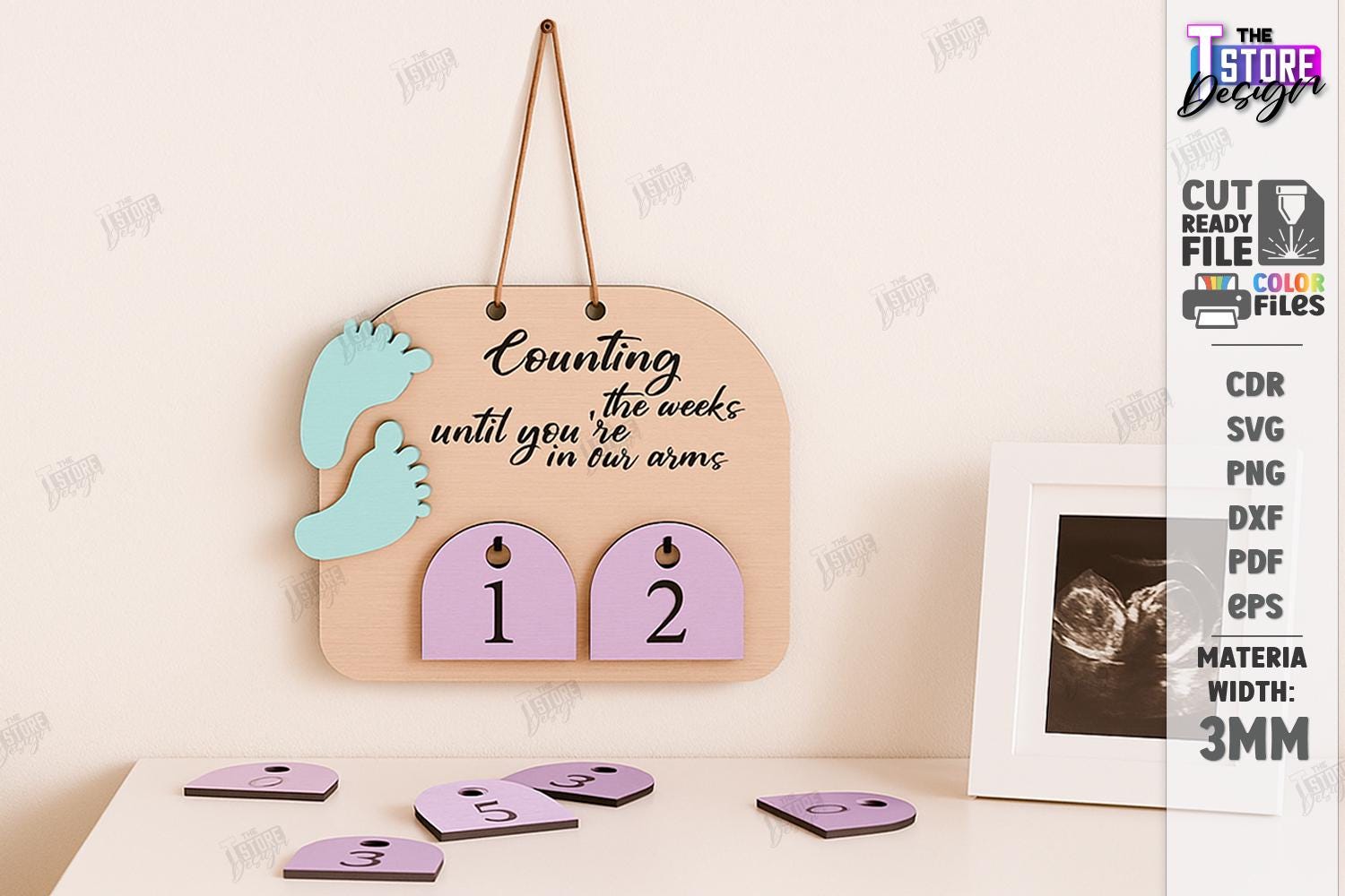 3d Pregnancy Baby Weeks Countdown Laser Cut Bundle, Wooden Baby ...