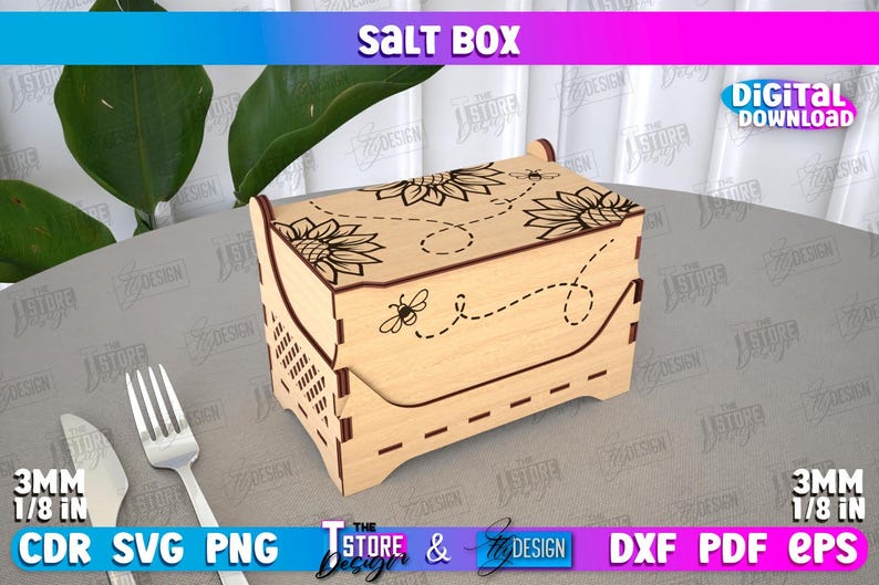 Salt Box Dxf Laser Cut Salt Box With Lid, Spice Organizer (digital Download) - Etsy