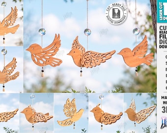 Vogel Ornament svg - Holzvogel Laser Cut - Gartendekoration Glowforge - Windspiel Vogel svg
