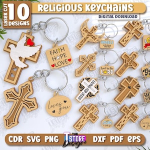 Religieuze sleutelhangers lasergesneden bundel, christelijke kruissleutelhangers, religieuze geloofsgeschenken, christelijke zinnen SVG, Jezus SVG, christelijke sleutelhangers