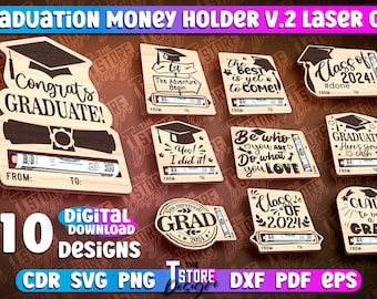 Abschluss-Geldhalter, 3D-Abschluss-Spardose Lasercut, Grad-Banknotenhalter, Abschluss-Geld-Geschenkhalter, Grad 2024-Geldhalter v.2