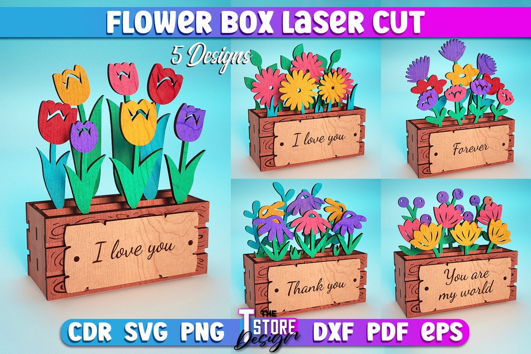 Flower Box Laser Cut SVG Bundle Flower Bouquet Box SVG Design Laser Cut Files Etsy