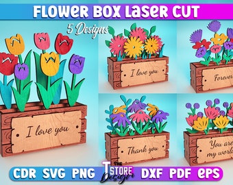 Flower Box Laser Cut SVG Bundle | Flower Bouquet Box SVG Design | Laser Cut Files