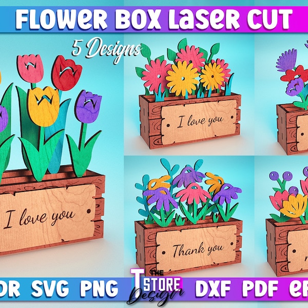 Flower Box Laser Cut SVG Bundle | Flower Bouquet Box SVG Design | Laser Cut Files