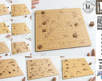 Jogo de tabuleiro Serpentes e Escadas em SVG - Jogo de tabuleiro familiar de madeira - Conjunto de jogo cortado a laser - Jogo educativo em SVG