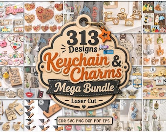 313 Keychains and Charms Laser Cut Mega Bundle, Bag Tags SVG, Keyrings Laser Designs,  Flexible Animal Keychain,  Zodiac Signs Keychain