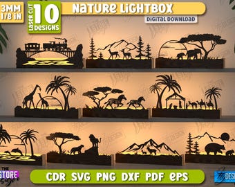 3d nature scene lightbox laser cut bundle, safari led lamp svg, wall art laser, forest svg, wildlife lantern laser cut, nativity scene svg