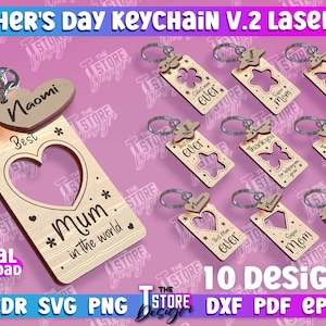 Pacote de chaveiro de dia das mães com corte a laser | Presente de Dia das Mães Lasercut SVG | chaveiro pop-up do presente da mãe | Citações de Mãe SVG | Arquivo de cartão de chaveiro