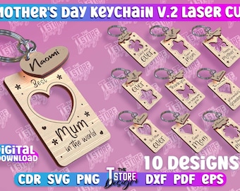 Mors dag-nyckelring laserskuren bunt | Mors dag-present laserskuren SVG | Mamma-present popup-nyckelring | Mammacitat SVG | Nyckelringskortsfil
