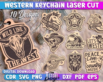 Western Keychains Laser Cut Bundle, Cowboy Boots, Cowboy Quotes, Western Keychain, Cowboy Wild West, Vintage Keychain, CNC File, cnc router