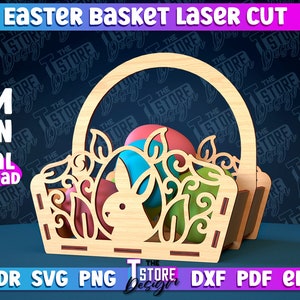 Easter Basket Laser Cut Easter Gift Basket Laser SVG Happy Easter Easter Egg Basket Design Laser Cut Easter Basket Design Bunny SVG image 3