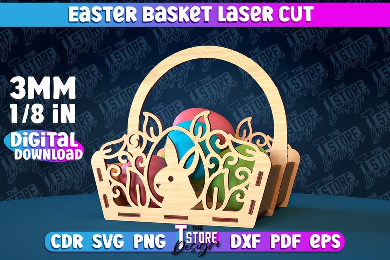 Easter Basket Laser Cut Easter Gift Basket Laser SVG Happy Easter Easter Egg Basket Design Laser Cut Easter Basket Design Bunny SVG image 3