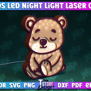 Paquete de lámparas nocturnas LED de madera para niños / Animales 3D Caja de luz LED Corte láser / Lámpara de luz nocturna para bebés con corte láser / Decoración de la habitación del bebé / Habitación para niños