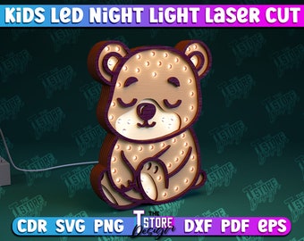 Kids Wooden Led Night Lamps Bundle | 3D Animals Led Light Box Lasercut | Bear Baby Night Light Lamp Lasercut | Baby Room Decor | Kid Room