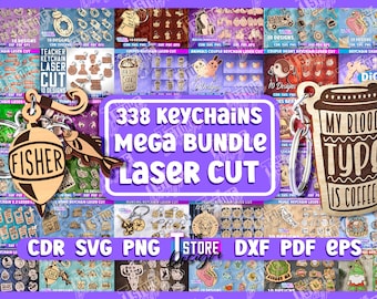 Schlüsselanhänger Laser cut Mega Bundle, 338 gravierte Schlüsselbund Lasercut Designs, Muttertag Schlüsselbund svg, Halloween Schlüsselbund Laser Cut, 3d Holzschlüssel