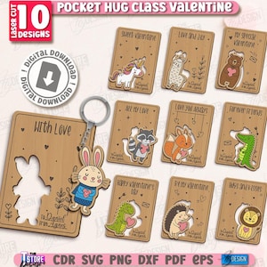 3d pocket hug class Valentine laser cut bundle, kids Valentines card, Valentine keychain pop up card svg, cute ornament svg, love quotes svg