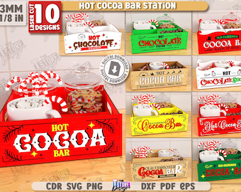 3d Hot cocoa bar station laser cut bundle, cocoa racks, hot cocoa bar boxes, Christmas desktop organizer, hot cocoa caddy, hot chocolate bar