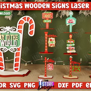 Christmas Wooden Signs Laser Cut Bundle, 3D Christmas stands decor, shelf sitter svg, Santa welcome signs laser cut, Christmas directional