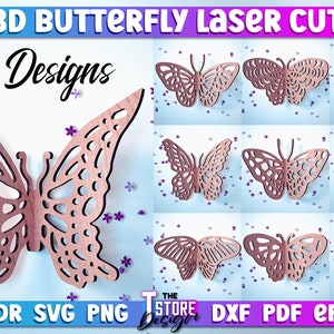 3D Butterfly Laser Cut SVG Bundle  | Butterfly Laser Cut SVG Design | CNC Files